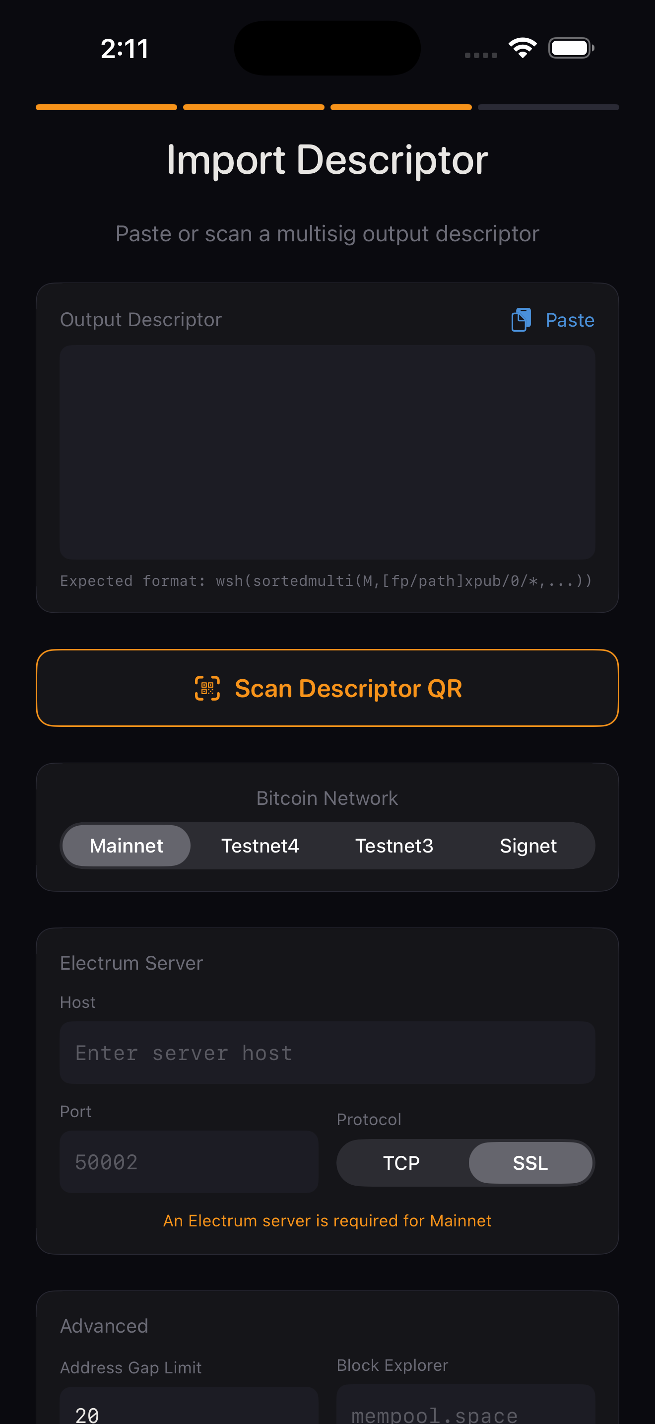 Import descriptor and network selection