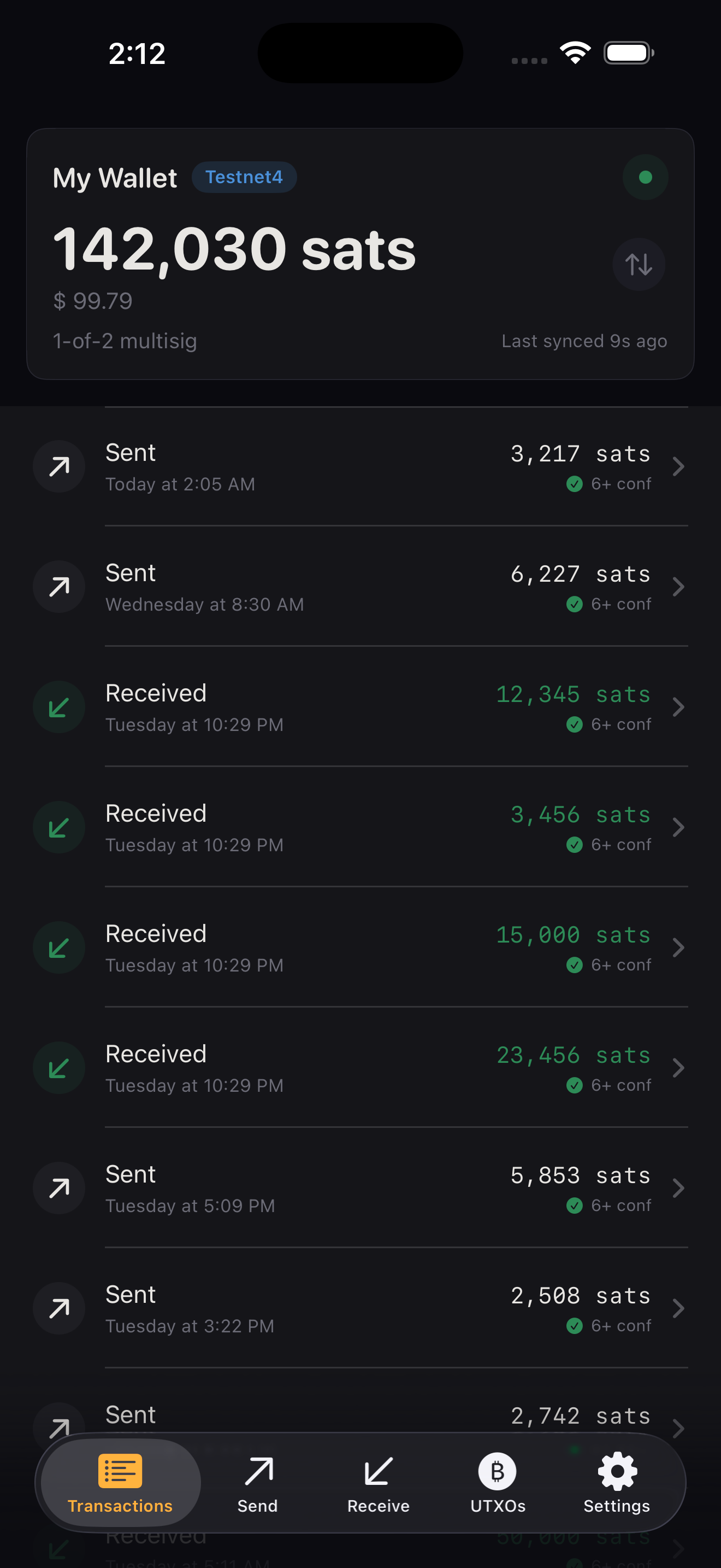 Transaction list with balance