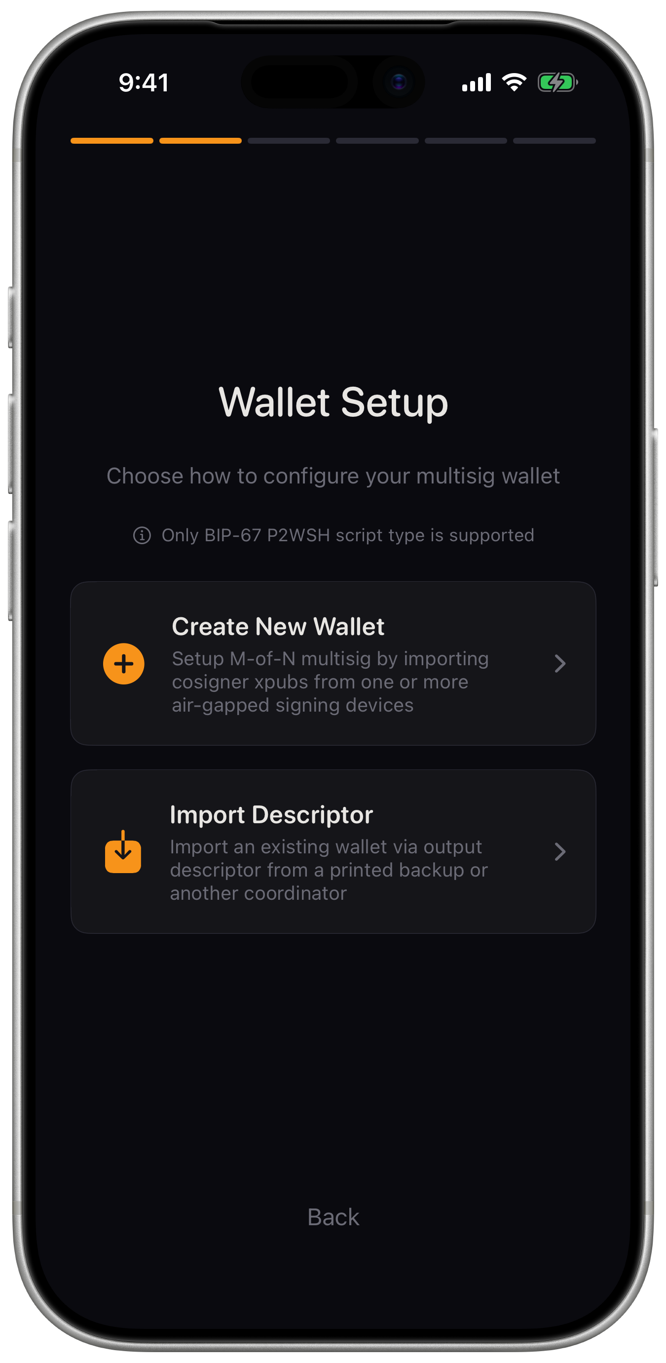 Wallet setup choice