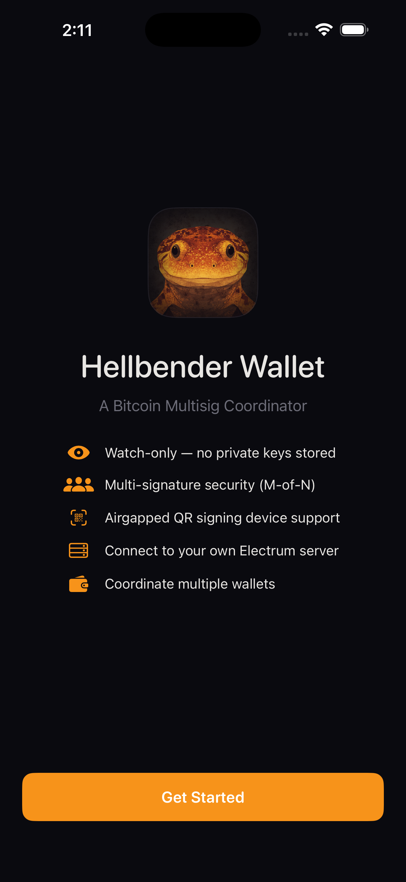 Hellbender welcome screen